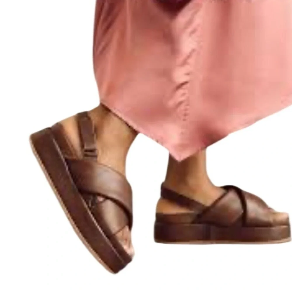 Silent D Pier Tan Leather‎ Platform Slingback Sandals EU 38 Women 7.5-8 Brown